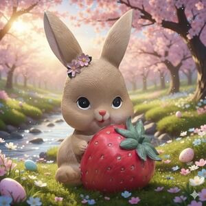 Cottontail Lane Easter Bunny Rabbit Figurine Holding Strawberry Spring Decor New